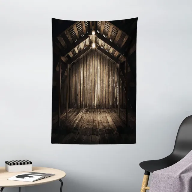 ABAKUHAUS Rustiek Wandtapijt, Houten Huis, Woonkamer Slaapkamer Wanddoek Zijdezacht Satijn Wandtapijt, 100 x 150 cm, Bruin Donkerbruin