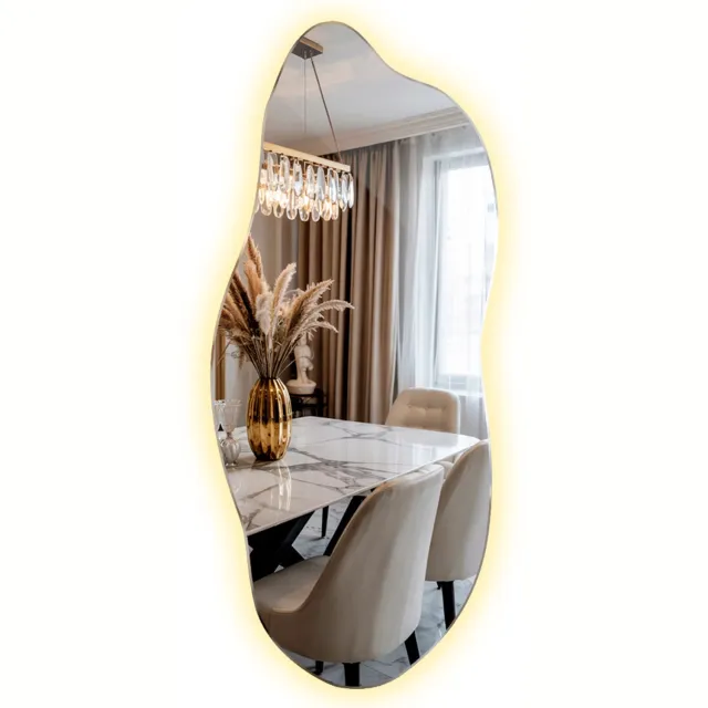 WallMuralia Asymmetrische spiegel met verlichting - 45 x 90 cm - Spiegel met verlichting - Asymmetrische spiegel led - Decoratieve wandspiegel - Warm licht