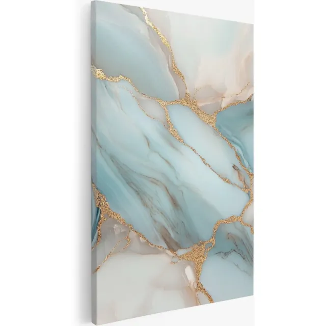 Saammp Canvas Schilderij - Marmer - Turqoise goud - Abstract kunstwerk - 60x90 - Foto op canvas - Wanddecoratie - Muurdecoratie Woonkamer - Slaapkamer decoratie - Canvas Print Multicolor