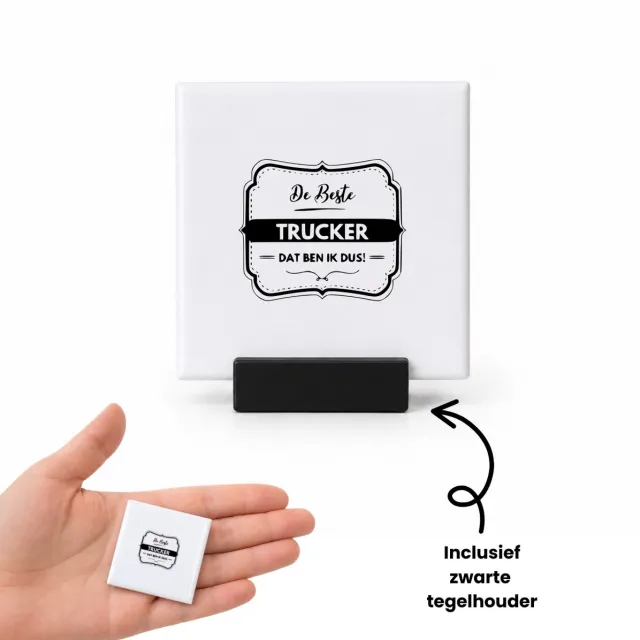Hacebo De beste trucker dat ben ik tegeltje met tegelhouder - Vrachtwagen chauffeur - Familie vrienden truckers - tegeltjes met tekst - Cadeau - spreuktegels - 4.8x4.8 CM Wit