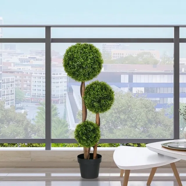REDOM Kunstplant - Buxus met 3 bollen - UV-bestendig - Met pot - Voor binnen & buiten - PE-kunststof - Groen - 110 cm Green