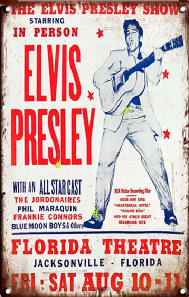 Elvis Concert Ticket Metalen Wandbord, Maat:20x30 cm Bands-Artiest-Muziek-Werkplaats-Garage-Classic Car-oldtimer-Man Cave-Wandbord Mancave-Kroeg decoratie-Tekstbord-Metalen wanddecoratie wit
