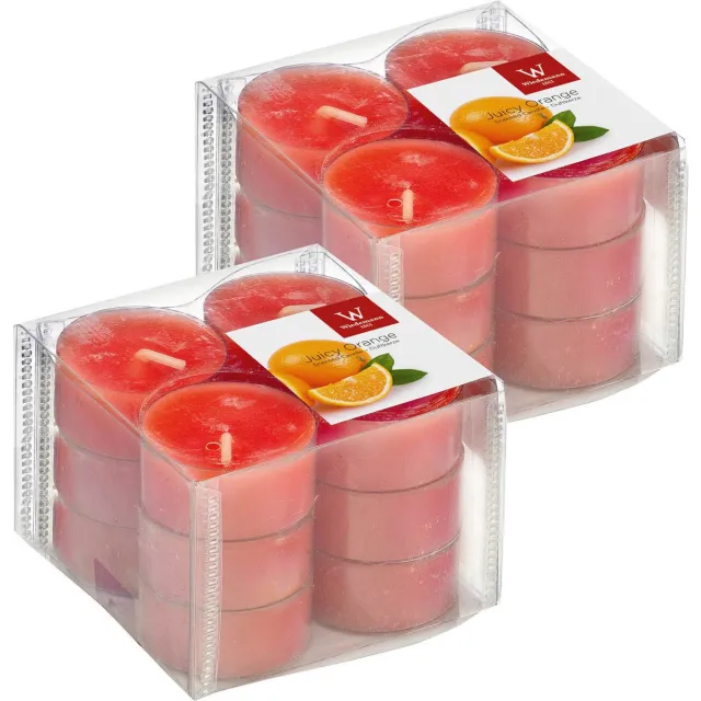 Trend Candles geurtheelichtjes/waxinelichtjes - 24x - sinaasappel geur - 4 branduren -transparante cup Oranje