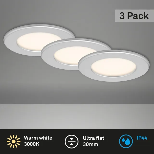 Briloner THIN - inbouwspots set van 3 - 3 x LED / 6W 450lm - IP44 (badkamer) - lichtkleur: warm wit - inbouwdiepte: 30mm - inbouwmaat: 100mm - product: Ø115mm - mat chroom Nikkel (mat)
