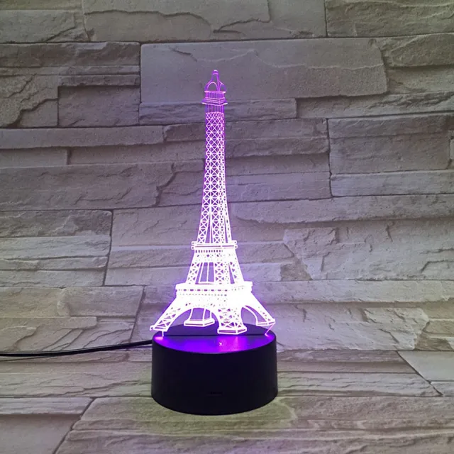 MC Living 3D Led Lamp Met Gravering - RGB 7 Kleuren - Eiffeltoren