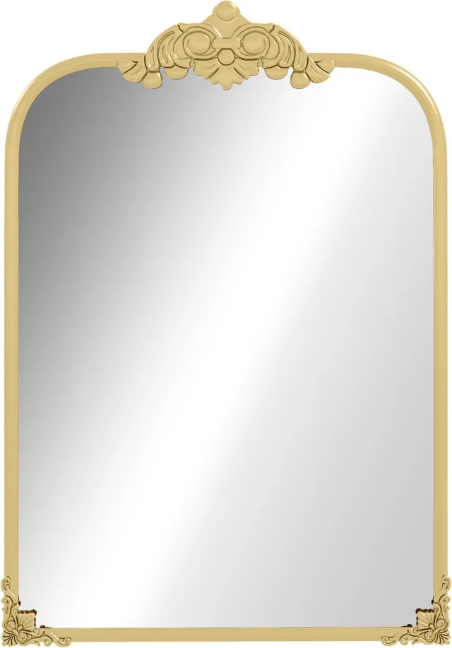 Wishdor Gouden Boogspiegel - Wandspiegel met Afneembare Barok Ornamenten (2-in-1 Design) - HD Veiligheidsglas - 60x87 cm