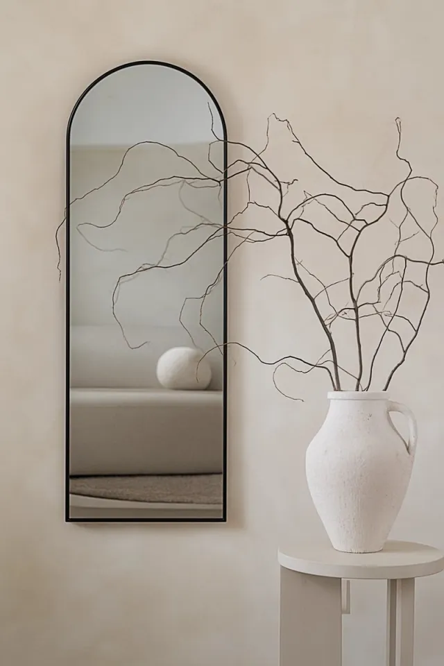 Nordic Style® Boogspiegel 125x40cm - Zwart - Scandinavische Spiegels - Halfrond - Pas spiegel - Staande spiegel - Kleedkamer spiegel - Pas - Boog - Half Rond Ronde - Woonkamer - Wand - Muurspiegel - Muur