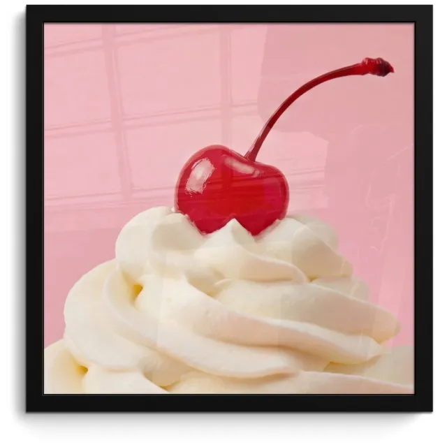 FrameYourWall Poster in lijst - Fotolijst 40x40 cm - Posters - Kers - Slagroom - Roze - Posterlijst zwart - Decoratie - Wanddecoratie woonkamer - Muurdecoratie slaapkamer