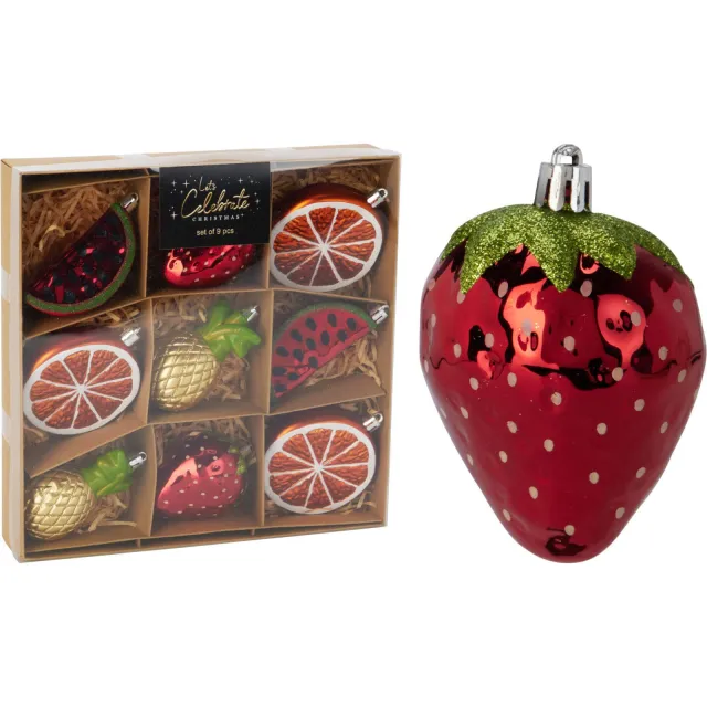 Home & Styling Collection kerstornamenten fruit 9 stuks Rood