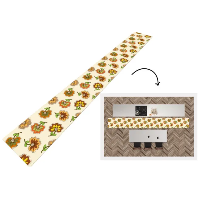 KitchenYeah Keukenloper 480x60 cm - Keukenmat vinyl Design - Bloemen - Retro - Vintage - Keukenmatten loper - Keuken vloerkleed tapijt