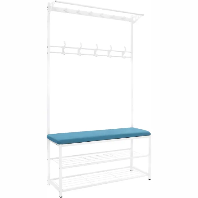 Happiq Kapstok met bank - Kledingrek - Schoenenrek - Voor kledingopslag en schoenen - Multifunctioneel - Met haken en bankje - Blauw