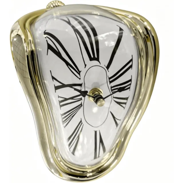 longziming Dalí Smeltende Tafelklok - Surrealistische Dalí Klok - Decoratieve Tafelklok - Gebogen Optische Illusie - Batterij Aangedreven Quartz - Goudkleurig Kunststof - Unieke Artistieke Esthetiek - Ruimtebesparende Plaatsing - 1 Stuk