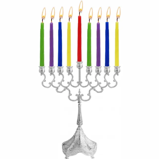 ner mitzvah Silver Plated Candle Menorah, very small Hight 20cm