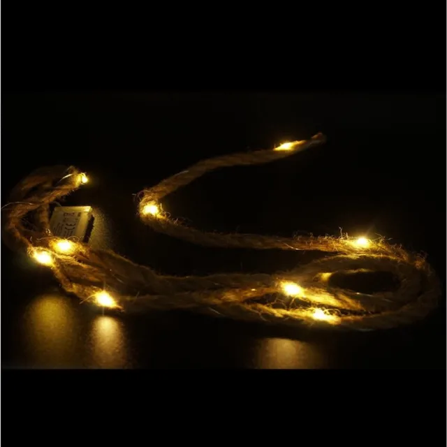 Stern fabrik touwverlichting - 2x - jute - 10 LED lampjes - warm wit - 150 cm - lichtsnoer