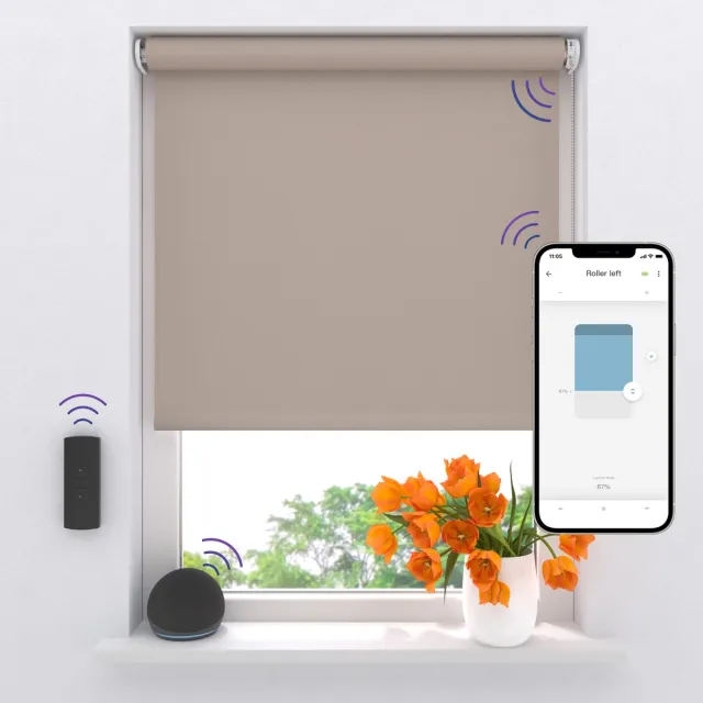 DTCH Elektrisch Rolgordijn Verduisterend - Easy Texture - Sand - 80 x 190 cm - Motionblinds CMD-02-P