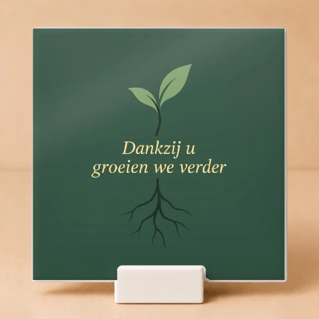 Bedruk King Strakke minimalistische Tegel 'Dankzij u groeien we verder' – Motivatieplaat voor laatste schoolweek kerst - 15 x 15 cm met houder Wit