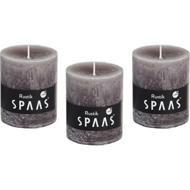Spaas 8x stuks taupe bruine rustieke cilinderkaars/stompkaars 7 x 8 cm 30 branduren - Geurloze kaarsen - Stompkaarsen