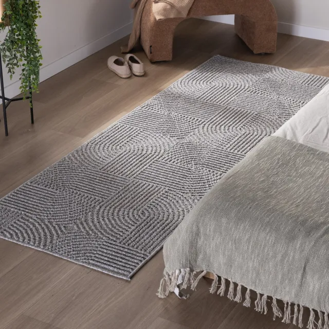 Studio Clarice Loper vloerkleed - Hidde 3D Circles Grijs | Duurzaam design - 80x200cm