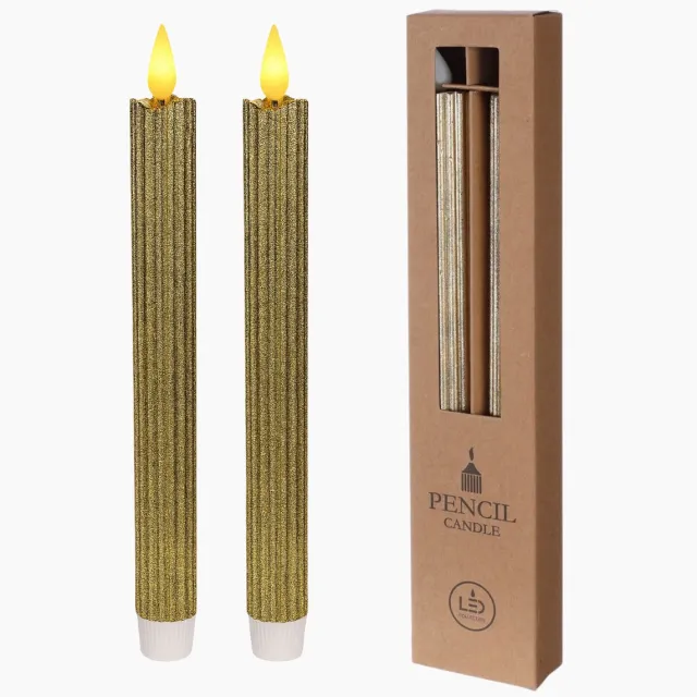 ZoeZo Design ZoeZo LED Kaarsen 25cm - Set van 2 Dinerkaarsen - Flikkerende Vlamlicht - Werkt op Batterijen - Met Timerfunctie - Kaars - Goud