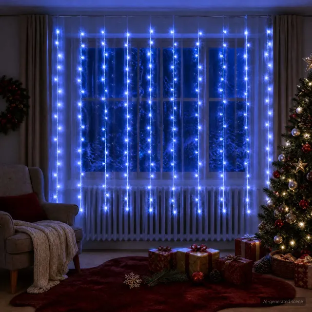 vidaXL Lichtgordijn 200 LED's Blauw 300 x 200 cm