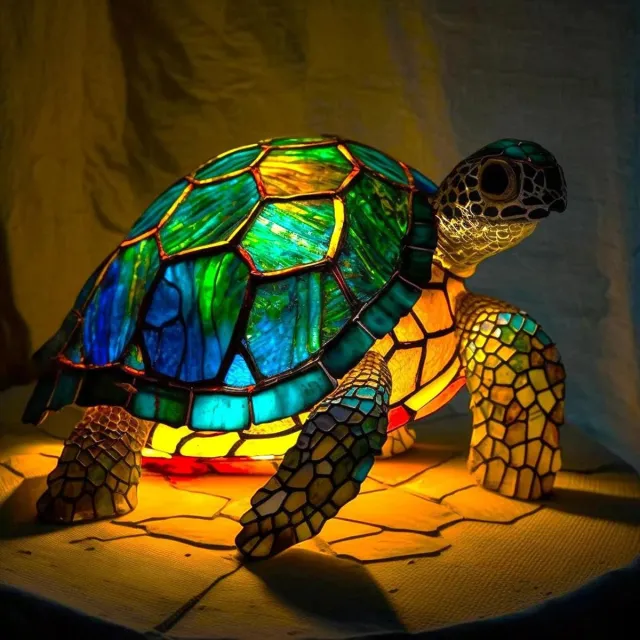 Ynkkvre Nachtlampje met kat en hond - LED-nachtlampje met katmotief - Retro tafellamp van gebeitst hars - Handgemaakte 3D-lamp - Warm licht - Lamp met warm licht - Energiezuinige LED-technologie - Handgemaakt van duurzaam hars - Zee Schildlamp Zeeschildpad