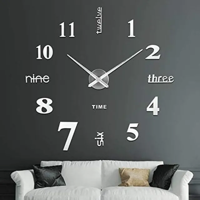 San Marque PromoHome DIY Wandklok Modern Ontwerp Eenvoudig te Monteren Instelbare Diameter 60-120cm 3D Effect Stille Werking Decoratieve Wandklok voor Woonkamer Slaapkamer Kantoor Zilver