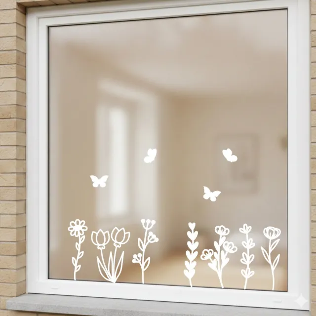Lievf Herbruikbare raamsticker Bloemen wit