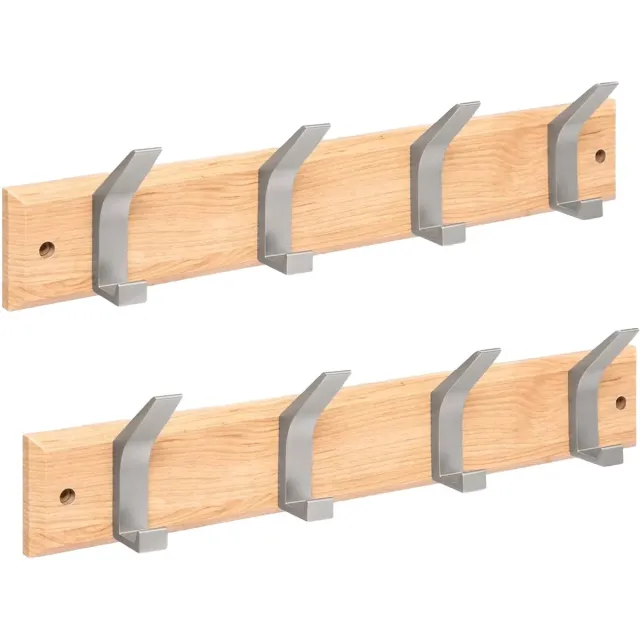 5Five® 5Five Kapstok - 2x - 4 ophang haken - RVS - naturel/zilver - 45 x 10 cm - wandkapstok - voor hal of badkamer