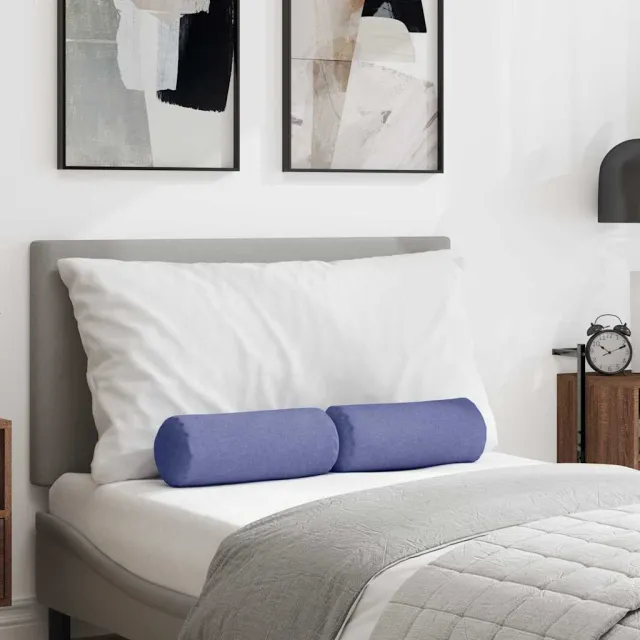 vidaXL Bolster Kussens 2 st Stof Jeans Blauw Dia. 15 x 40 cm