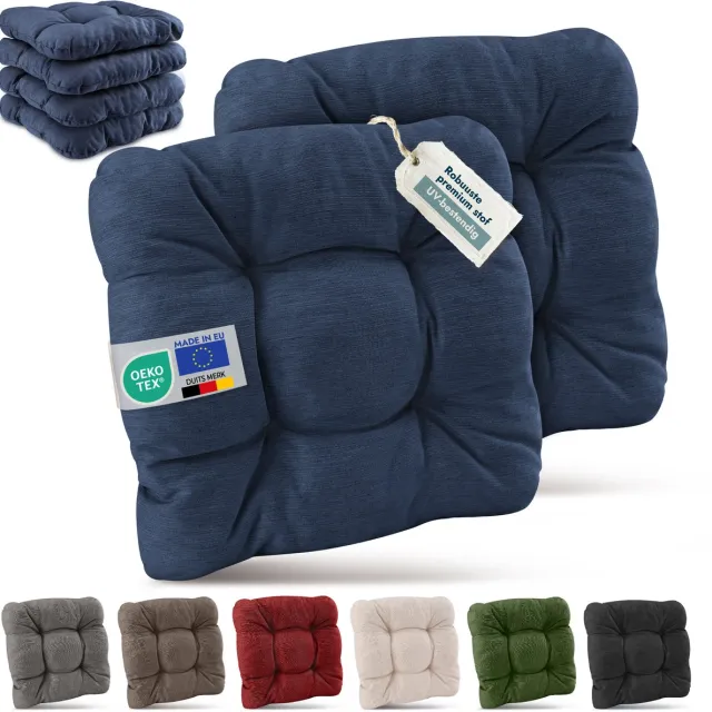 Beautissu HighLux SK Set van 6 Premium Stoelkussen 40x40 cm Donkerblauw UV-bestendig & Robuuste Zitkussen Stoel Outdoor 8 cm dik Tuin Stoel Kussen voor Balkonstoel Tuinstoel Zitkussen Indoor donkerblauw 6x