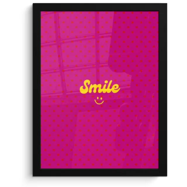 FrameYourWall Poster in lijst - Fotolijst 30x40 cm - Posters - Smile - Stippen - Roze - Posterlijst zwart - Decoratie - Wanddecoratie woonkamer - Muurdecoratie slaapkamer