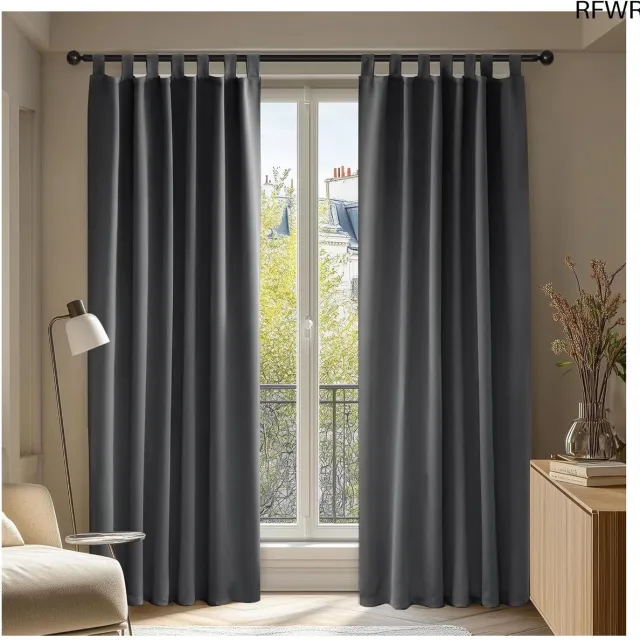 RFWR Verduisterende Gordijnen met Lussen voor Slaapkamer en Woonkamer - Donkergrijs, 140x175 cm, 2 Stuks