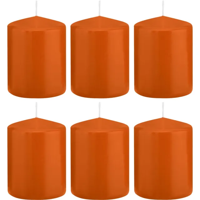 Trend Candles cilinder kaarsen - 6x - stompkaarsen - oranje - 6 x 8 cm - 29 branduren - Geurloze kaarsen - Woondecoratie