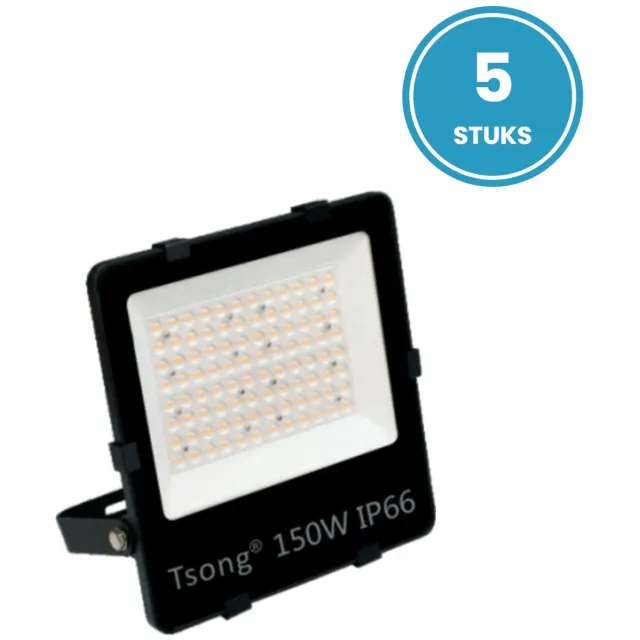 Tsong LED schijnwerper 150W - 5 stuks - Daglichtwit 6000K - 22.500 lm - 150 lm/W - 90° - IP66