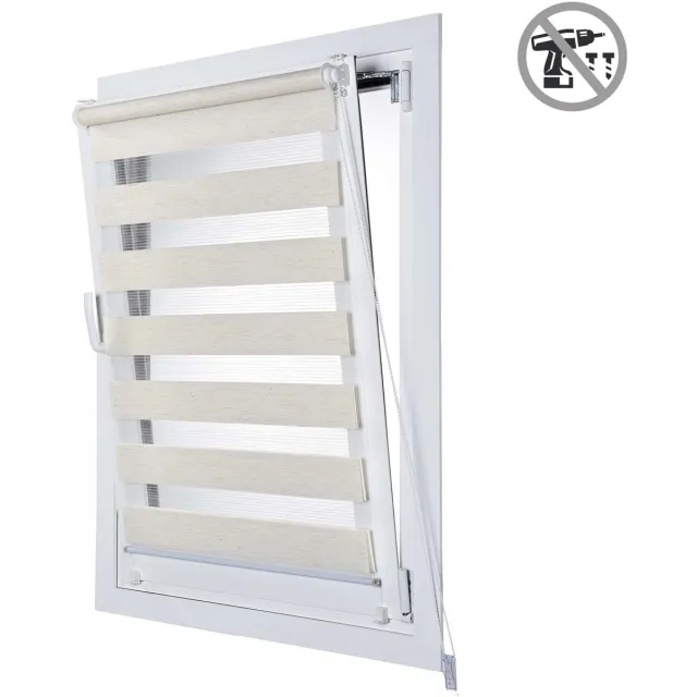 Storesdeco EasyFix Duo rolgrodijnen, rolgordijn zonder boren, Linnen, 90x180 cm Beige