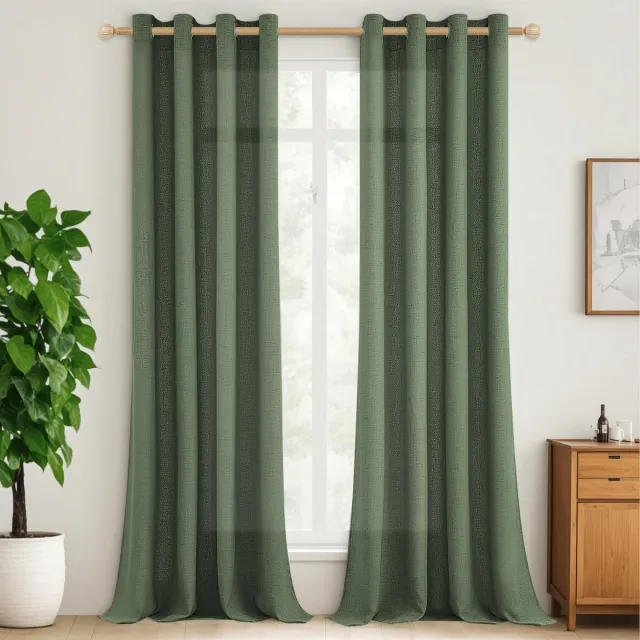 Unyqoos ® Gezellige Halftransparante Gordijnen in Linnenlook voor Woon- en Slaapkamer, Set van 2, 140x245 cm, Grijs-Roze grijsroze