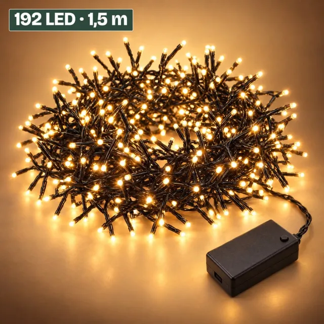 Levano Kerstverlichting Buiten Warm Wit 192 LED 1,4 m - Kerstverlichting op Batterij - Kerstversiering - Kerstlampjes - Lichtslinger - Kerstlichtjes - Clusterverlichting - Lichtsnoer op Batterijen - Kerstboomverlichting - Raamverlichting Kerst