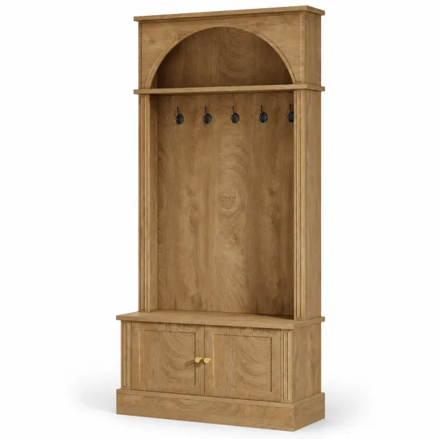 DMG Supply Kapstok met Zitbank en Schoenenkast - 5 Dubbele Haken - 83 x 35 x 180 cm - Bruin