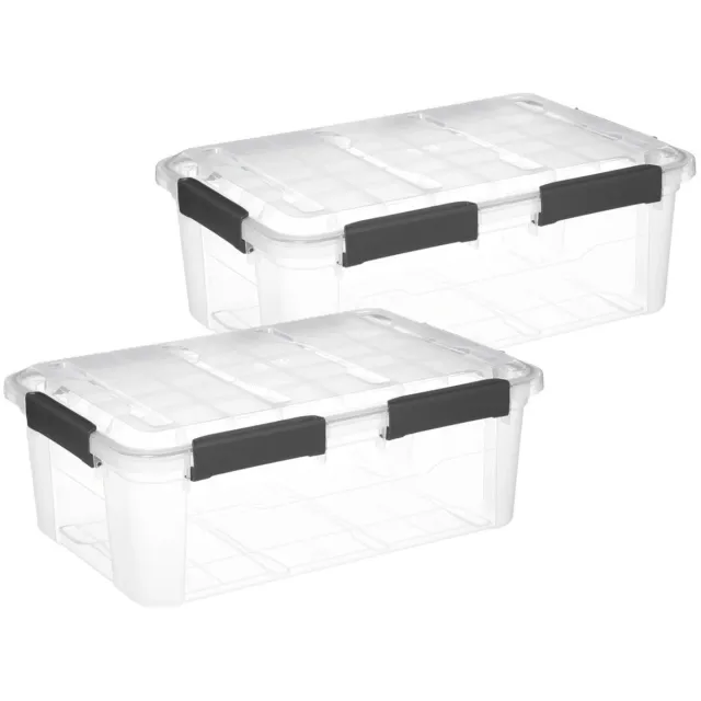5Five® 5Five opberg Box met deksel - 2x - Solutions Protect - 32 liter - 58 x 39 x 22 cm - kunststof - transparant - extra stevig