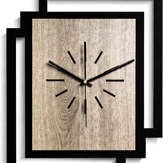 Ornament Handgemaakte Grote Houten Wandklok – Modern Minimalistisch Design, Rechthoekig Verticaal, Geruisloos, Zonder Tikkend Geluid – Voor Woonkamer, Slaapkamer, Keuken – Unieke Wanddecoratie, Industrieel Design & Stil Uurwerk, zwart en hout zwart - sonoma eik