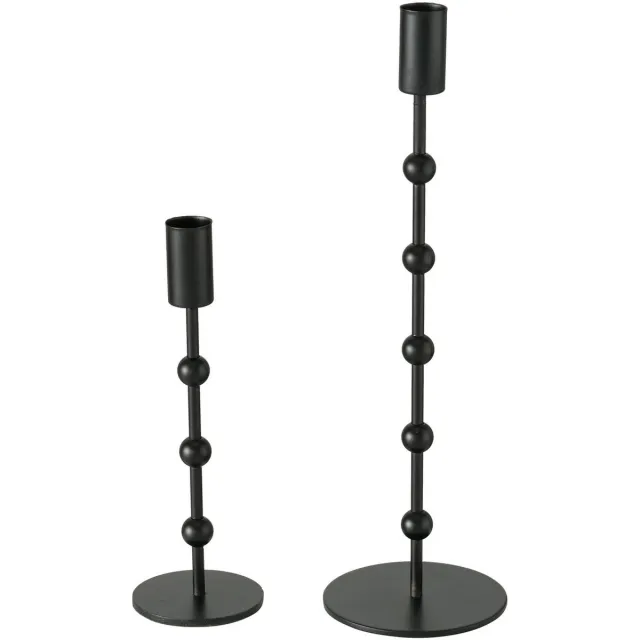Boltze Kaarsenhouders - Set van 2 - Kandelaars - Zwart - Kimberly - Metaal - 20 en 30 cm hoog