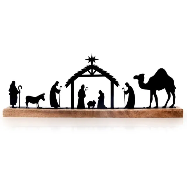 orion group Orion Mango - Kerststal - Hout en Metaal - Met Figuren - 51 cm - Zwart