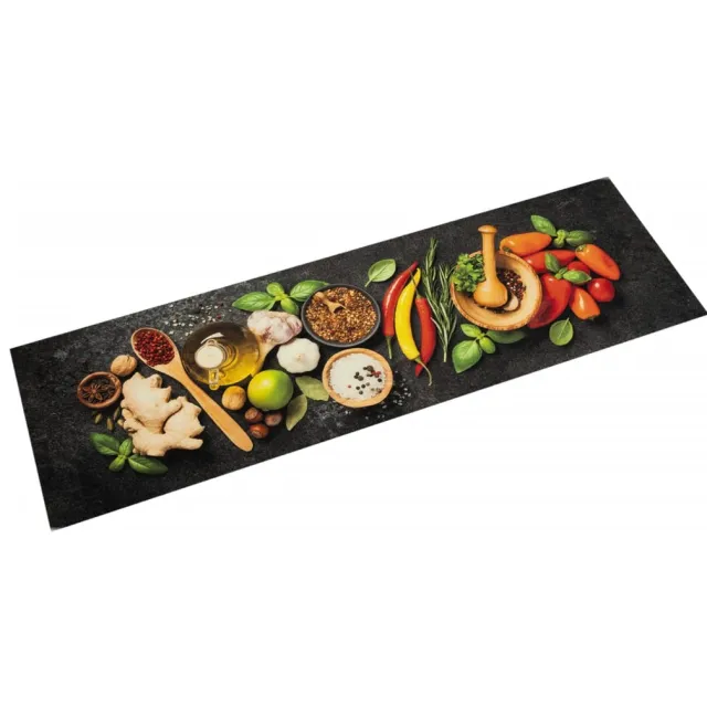 vidaXL Keukenmat wasbaar kruidenprint 45x150 cm fluweel Zwart