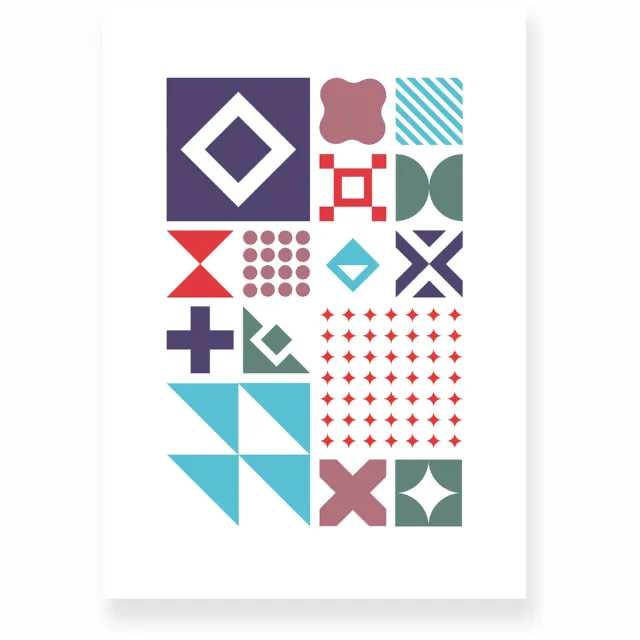 Yisual Poster 20x30 cm - Grote Geometrische Vormen - Blauw - Rood - Groen - Abstract - Vintage - Muurdecoratie - Wanddecoratie