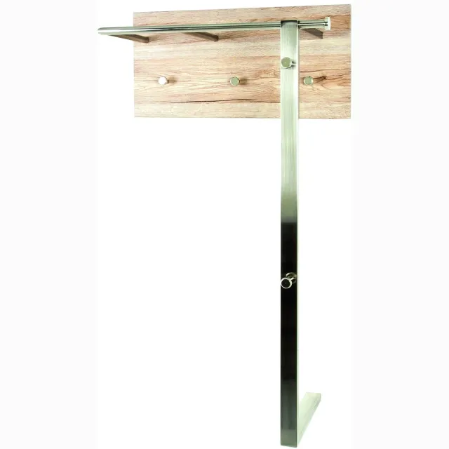 Ibenzoa Robuuste Wandkapstok van Roestvrij Staal met Eiken San Remo Paneel - 60cm x 107cm zilver