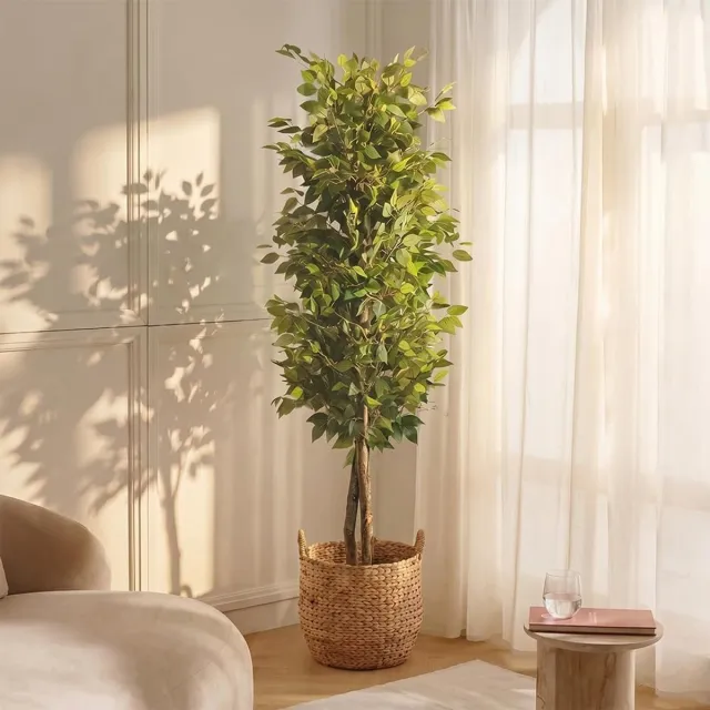 Famanu Decoratieve kunstplant Ficus van 150 cm, realistische kunstplant voor binnen en buiten, perfect voor thuisdecoratie Zwart