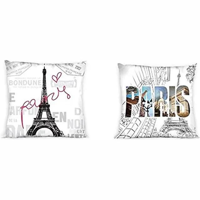 Faro Sierkussen Paris 40 x 40 cm - Kussen Woonkamer - Sierkussen Slaapkamer - Wereldsteden Kussen Multi