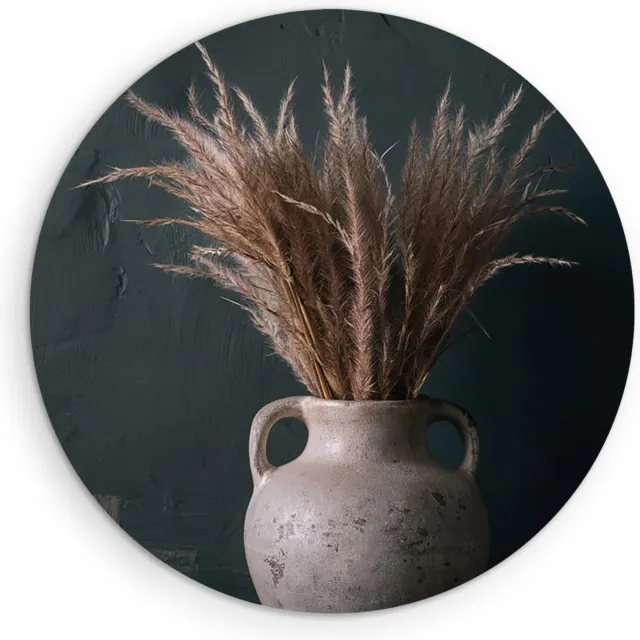 Saammp Muurcirkel Hout - Pluimen in een vaas - Bloemen - Botanisch - Ø 40 - Wandcirkel - Wanddecoratie Cirkel - Muurdecoratie Woonkamer - Kantoor Decoratie