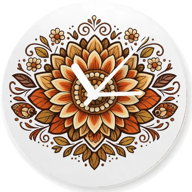 Mr Cadeautjes Glazen klok Ø 20 - design Een rustige, symmetrische zonnebloemmandala met zachte boogl | cadeau Wit