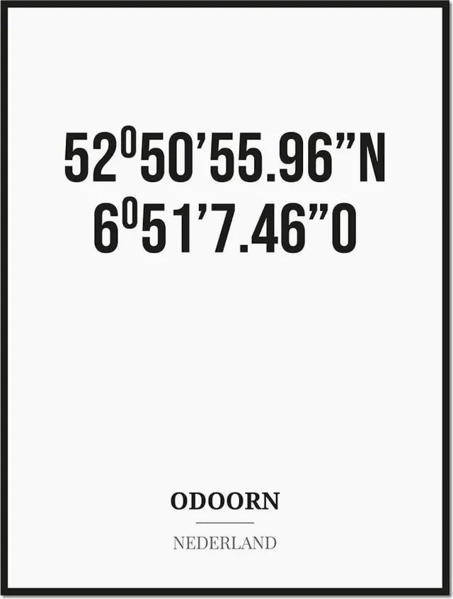 Studio216 Poster/kaart ODOORN met coördinaten zwart, wit